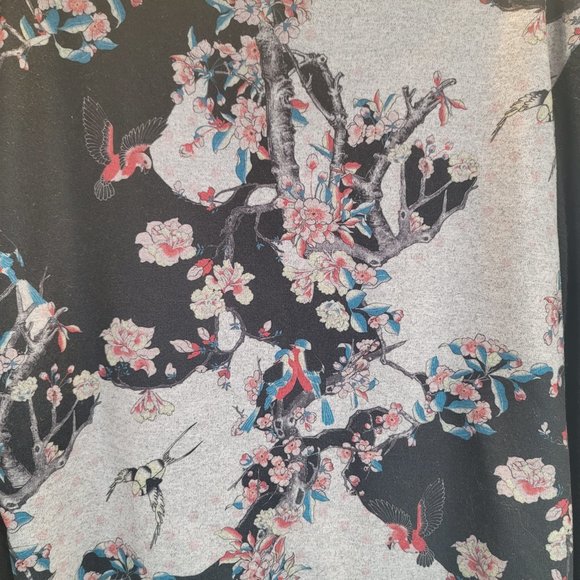 Smash! Asian Bird Floral Print Jersey Balloon Sleeve Sweatshirt Sweater - Picture 4 of 9